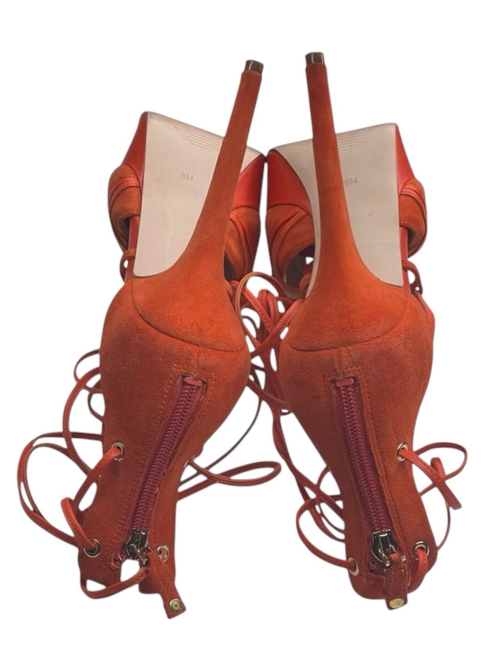 Guess ᯾ Raja Ankle Wrap Platform Stiletto Peep Toe Heels ᯾ Orange Suede ᯾ 8M - Picture 13 of 16